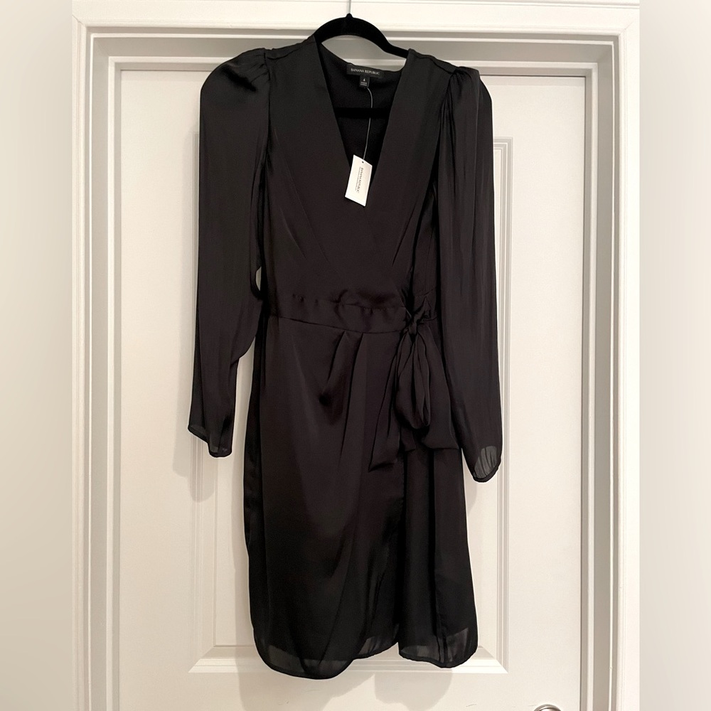 Banana Republic Black Sheath Dress with Tie Front and V-Neck